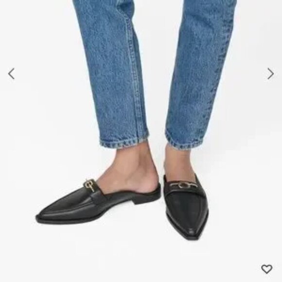 Anine Bing Selma Pointed-Toe Mules Black Leather Loafer Slides Sz 39 (US 8.5) - Picture 1 of 7